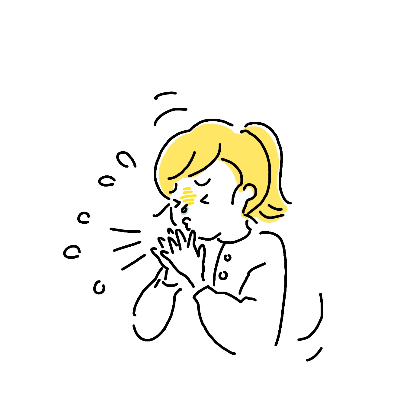 花粉症でくしゃみをしている女性のイラスト