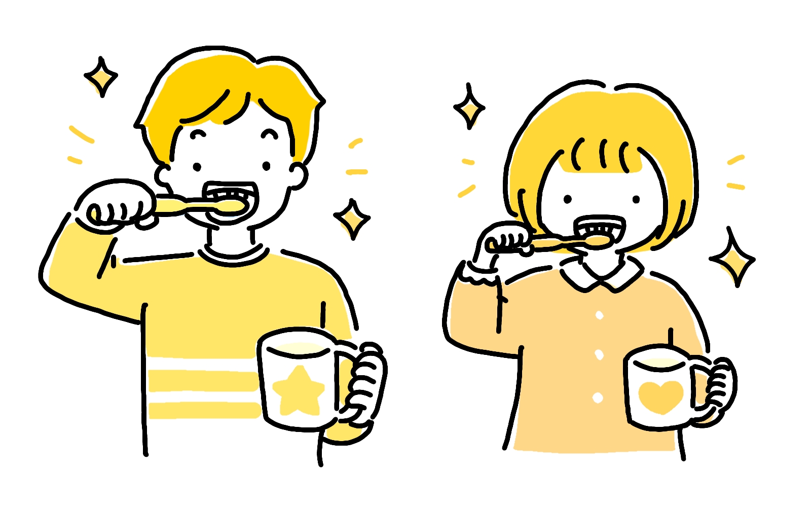 歯みがきをしている男女のイラスト