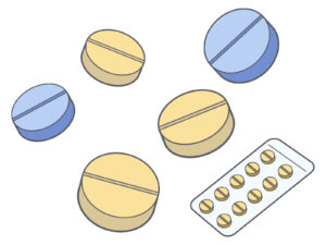 歯痛の応急処置をイメージした痛み止めの薬のイラスト