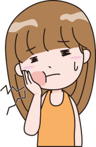 歯の痛みで頬を押さえている女性のイラスト